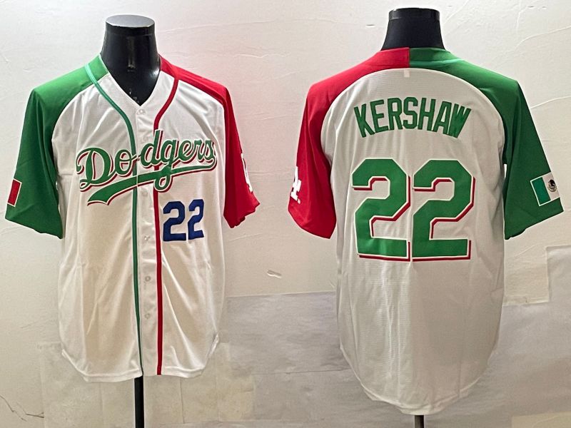 Men Los Angeles Dodgers #22 Kershaw White Green Game 2025 Nike MLB Jersey style 8->los angeles dodgers->MLB Jersey
